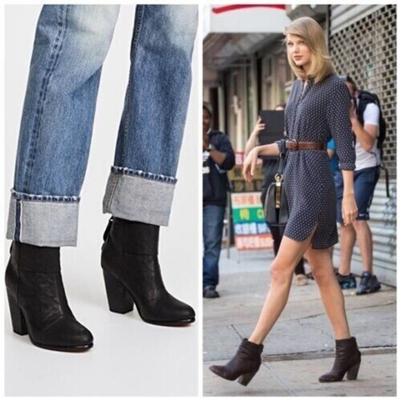 Rag&Bone Newbury Ankle Bootie Boot Heel Back Zip Black Leather Round Toe… - Picture 9 of 10